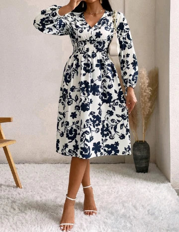Rochie medie SHEIN, ecru/albastru