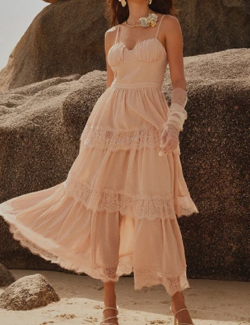 Rochie lunga Anewsta, crem