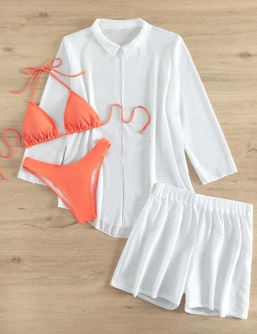 Costum de baie SHEIN, alb/portocaliu
