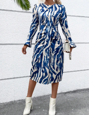 Rochie medie SHEIN, crem/albastru Albastru