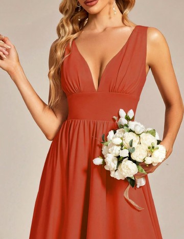 Rochie lunga Ever-Pretty, caramiziu