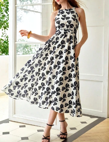 Rochie lunga MOTF, alb/negru Alb