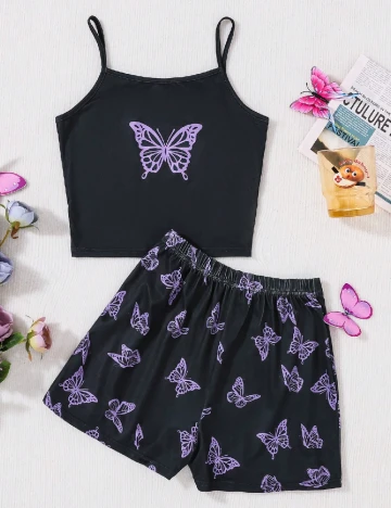 Pijama Shein Kids, negru Negru