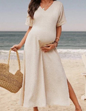 Rochie lunga SHEIN Maternity, crem