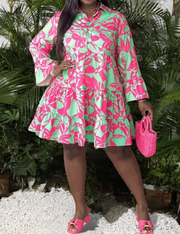 Rochie scurta SHEIN CURVE, roz/verde Verde