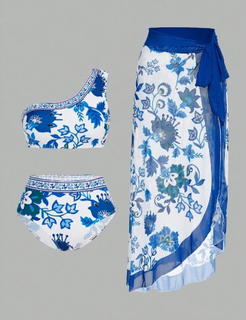 Costum de baie SHEIN, alb/albastru Alb
