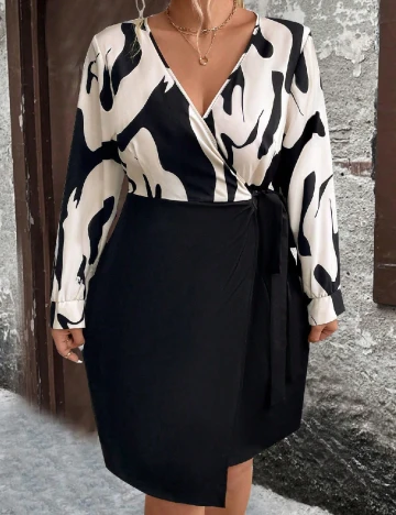 Rochie scurta SHEIN CURVE, crem/negru Negru