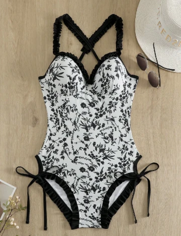 Costum de baie SHEIN, alb/negru Alb
