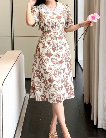 Rochie medie Dazy, crem/maro Crem