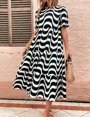 Rochie lunga SHEIN, alb/negru Negru