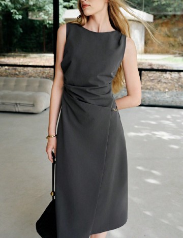 Rochie medie MOTF, gri inchis