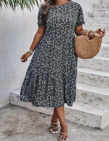 Rochie medie SHEIN CURVE, negru floral