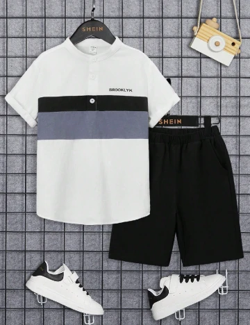 Compleu Shein Kids, alb/negru Alb