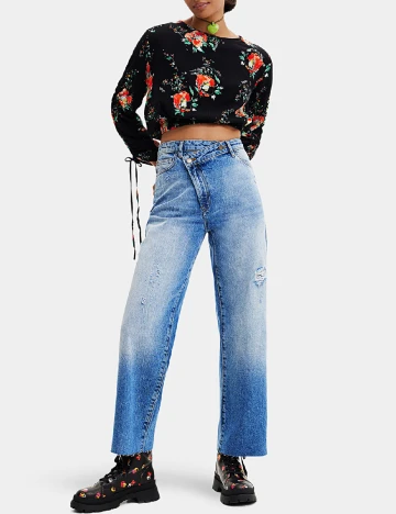 Top Desigual, negru Portocaliu