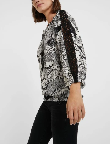 Bluza Desigual, alb/negru Negru