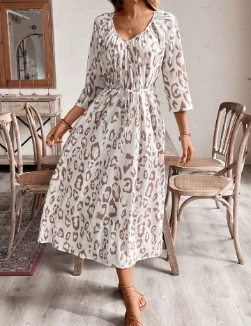 Rochie lunga SHEIN, maro/alb Alb