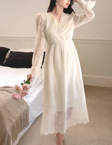 Rochie lunga Dazy, ecru Crem