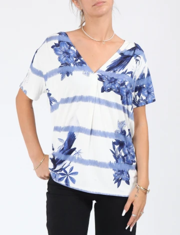 Tricou Desigual, albastru/alb