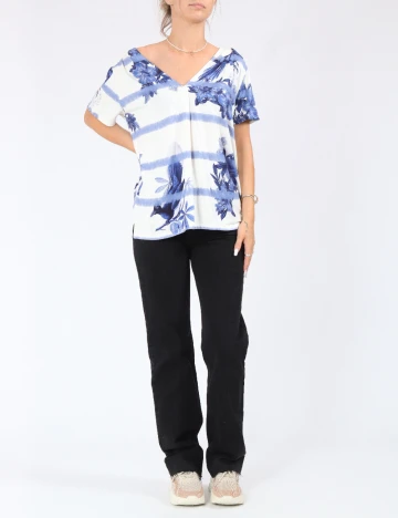 Tricou Desigual, albastru/alb