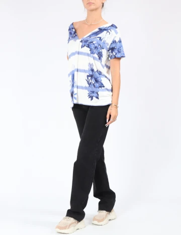 Tricou Desigual, albastru/alb