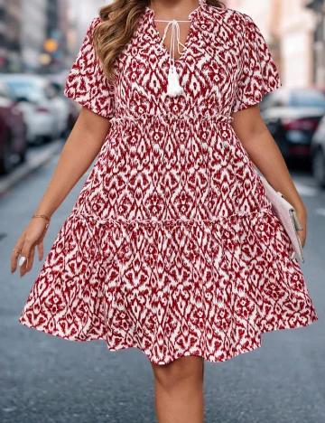 Rochie scurta SHEIN CURVE, rosu/alb Rosu