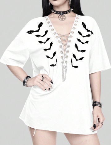 
						Tricou Oversize Romwe, alb