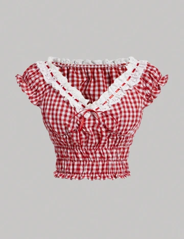 Top SHEIN CURVE, rosu/alb Rosu