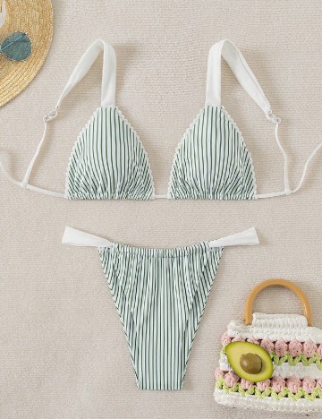 
						Costum de baie SHEIN, verde/alb
