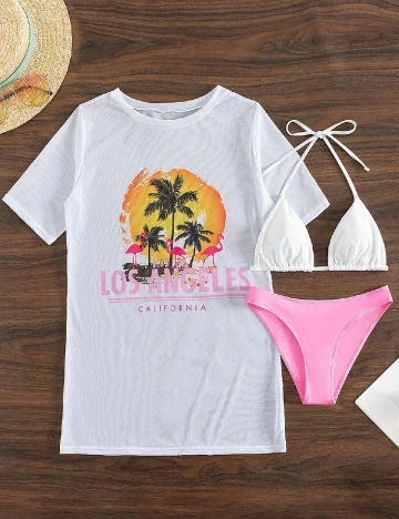 Costum de baie SHEIN, alb/roz Alb