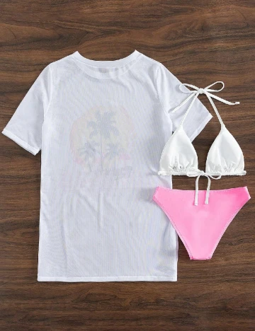 Costum de baie SHEIN, alb/roz Alb
