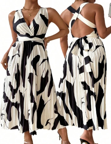 Rochie lunga SHEIN CURVE, negru/alb Alb