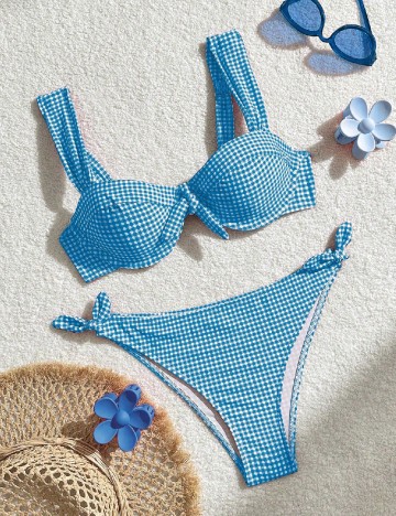 
						Costum de baie SHEIN, albastru/alb