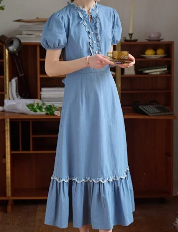 Rochie medie Simple Retro, albastru Albastru