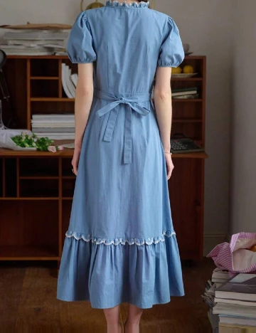 Rochie medie Simple Retro, albastru Albastru
