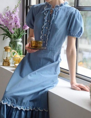 Rochie medie Simple Retro, albastru