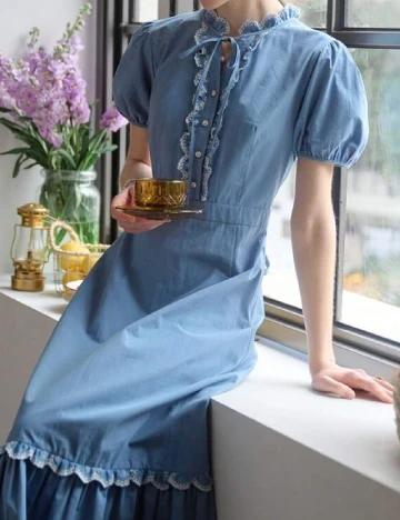 Rochie medie Simple Retro, albastru Albastru
