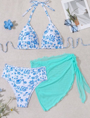 
						Costum de baie SHEIN CURVE, alb/albastru