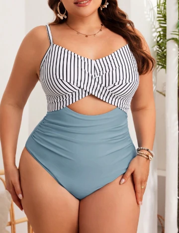 Costum de baie SHEIN CURVE, alb/albastru