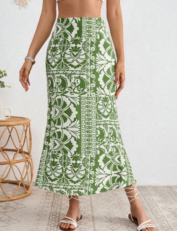 Fusta SHEIN, verde/alb