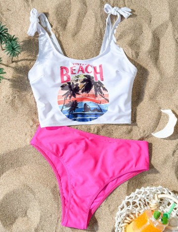 
						Costum de baie SHEIN, alb/roz