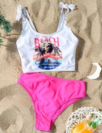 Costum de baie SHEIN, alb/roz