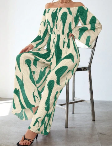 Salopeta SHEIN, ecru/verde