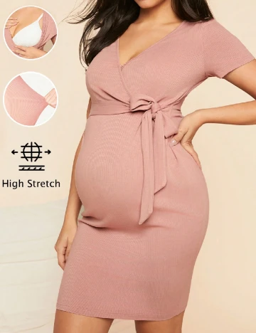 Rochie scurta SHEIN Maternity, roz pudra