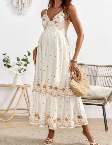 Rochie lunga SHEIN Maternity, crem