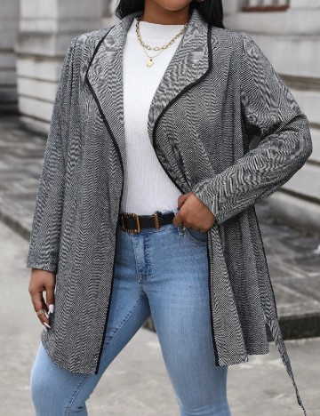
						Cardigan SHEIN CURVE, negru/alb