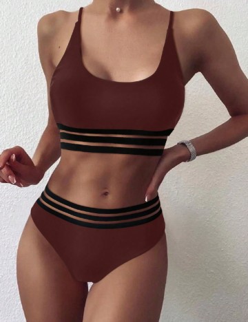 
						Costum de baie SHEIN, maro/negru