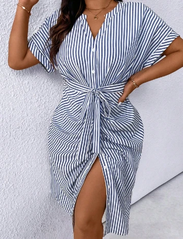 Rochie medie SHEIN CURVE, alb/albastru Albastru