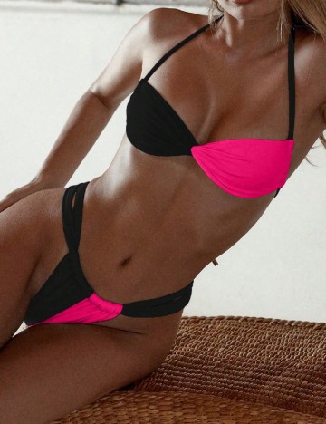 
						Costum de baie SHEIN, negru/roz