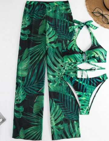 Compleu De Plaja SHEIN, verde/negru