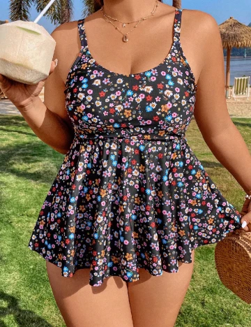 Costum de baie SHEIN CURVE, floral print Floral print